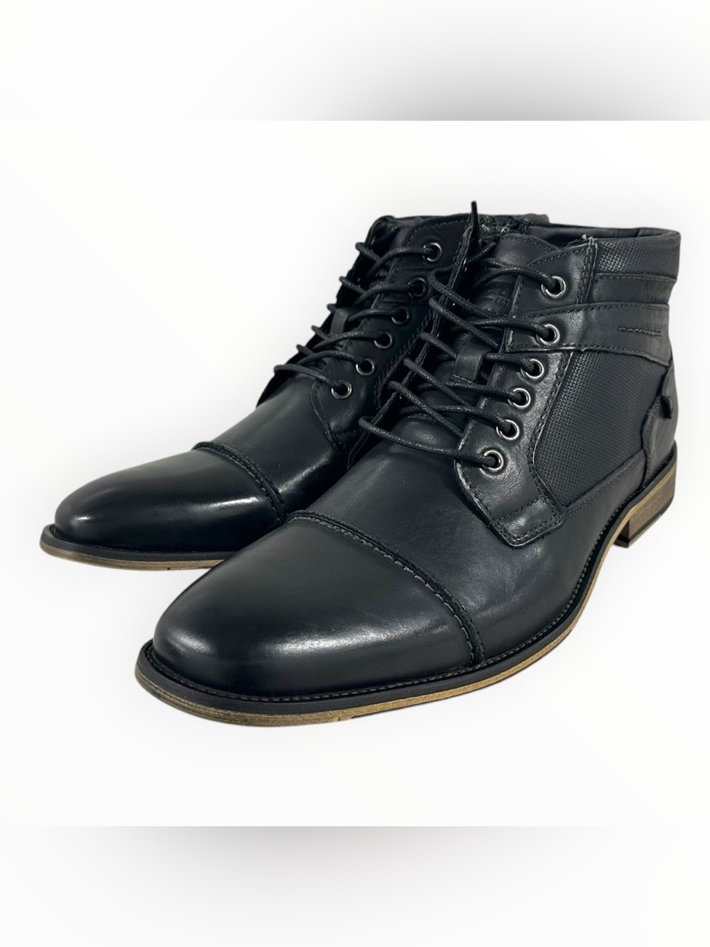 Steve Madden Jotter Men’s Black Leather Cap Toe Ankle Boots Size 10 New Box